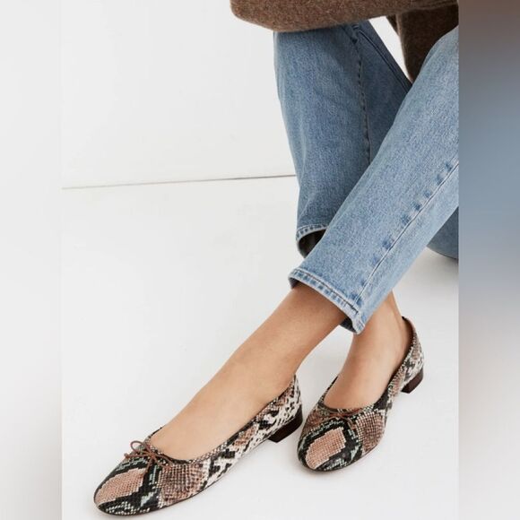 Madewell The Adelle Snakeskin Embossed Leather Ballet Flats Size 8.5 like new - Picture 4 of 9